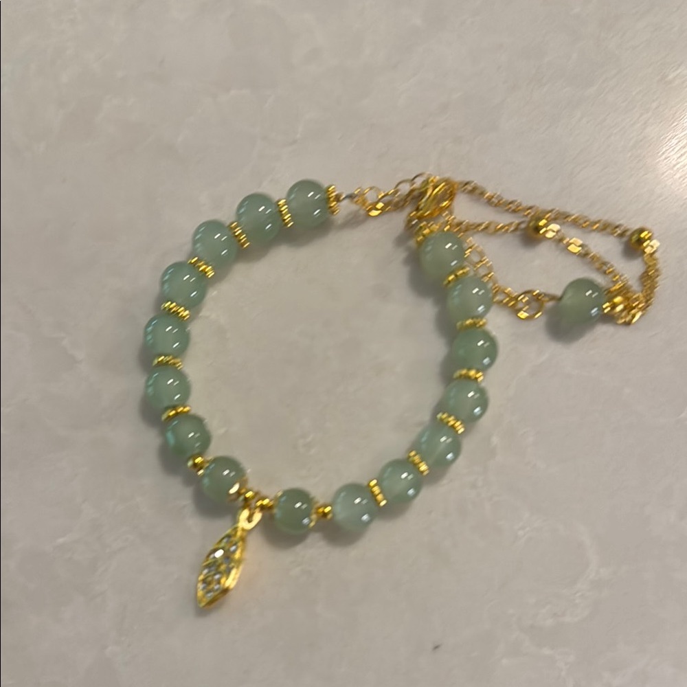 Gold and Green Beaded Bracelet